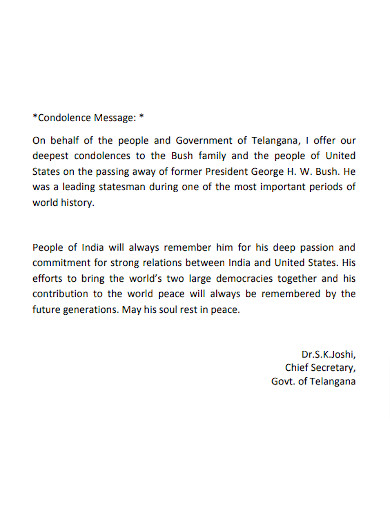 Chief Secretary Govt of Telangana Condolence Message