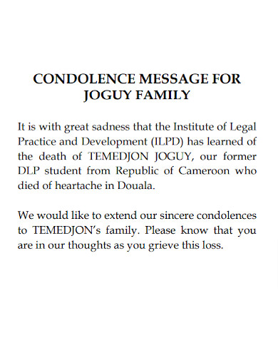 Condolence Message for Joguy Family