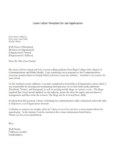 Cover Letter Template for Job Application