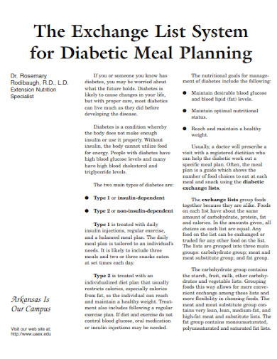 Diabetic Exchange List Meal Plan