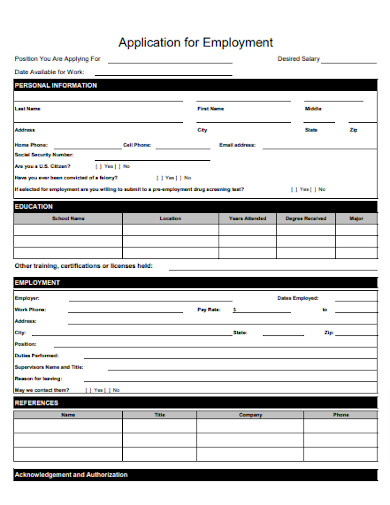 Editable Employment Application Form