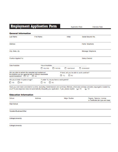 Employment Application Form Details