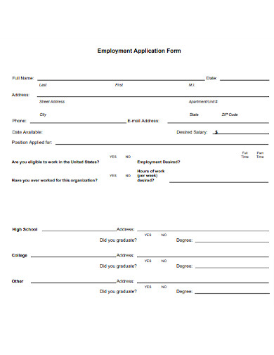 Employment Application Form in PDF