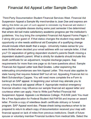 Financial Aid Appeal Letter Sample Death