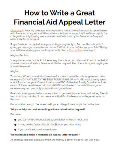Financial Aid Appeal Letter in PDF