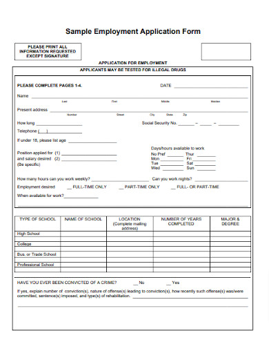 Formal Employment Application Form
