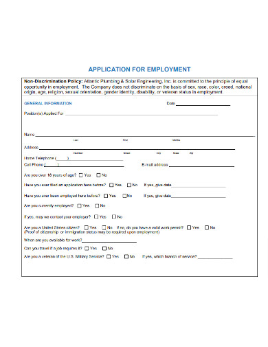Free Employment Application Form