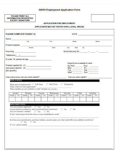 GHVH Employment Application Form