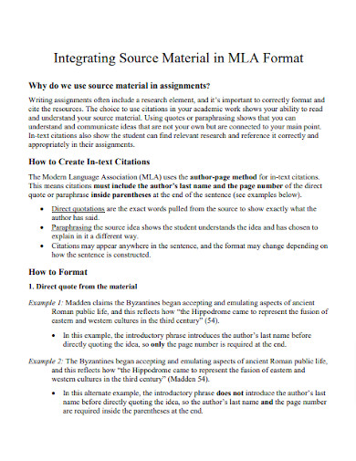 Integrating Source Material in MLA Format