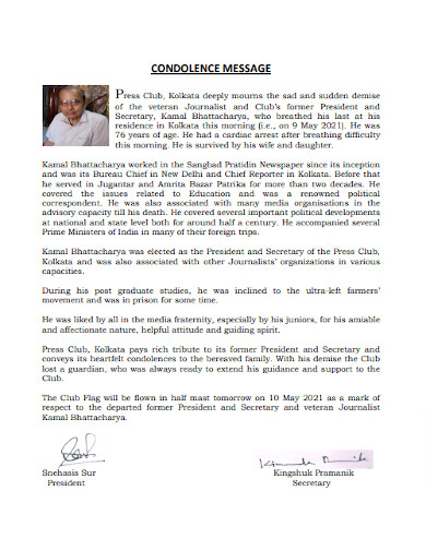 Kamal Bhattacharya Condolence Message