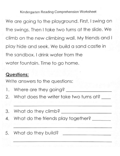 Kindergarten Reading Comprehension Worksheet