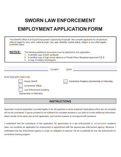 Law Enforcement Employment Application Form