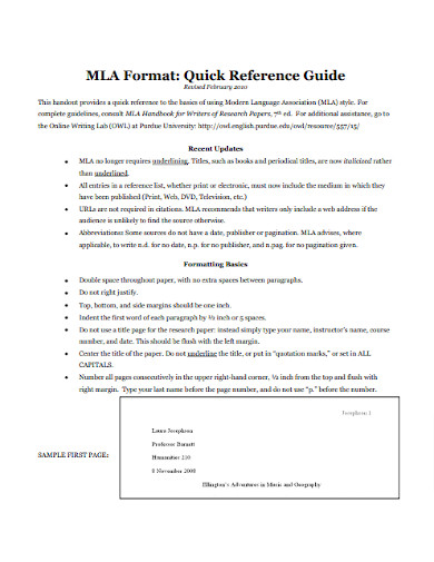 MLA Format Quick Reference Guide