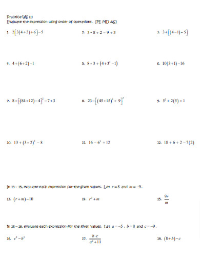 Order of Operations Practice WS Packet of Fun
