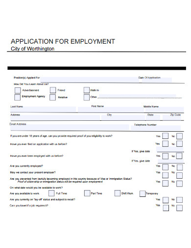 Original Employment Application Form