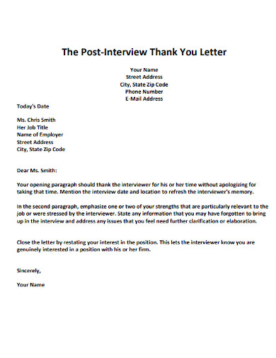 Post Interview Thank You Letter
