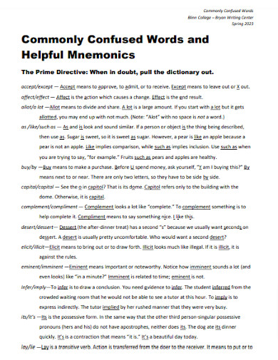 Printable Mnemonics