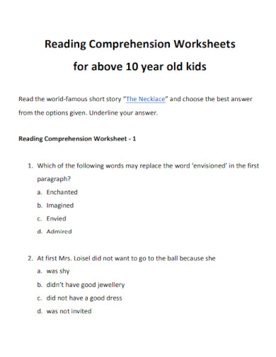 Reading Comprehension Worksheet for Small Kids