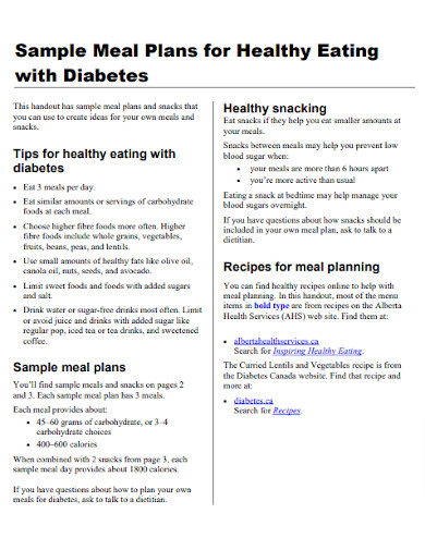 Sample Diabetic Meal Plan