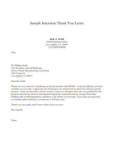 Sample Interview Thank You Letter