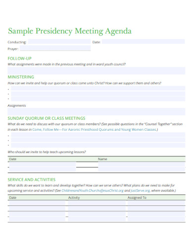 Sample Presidency Meeting Agenda