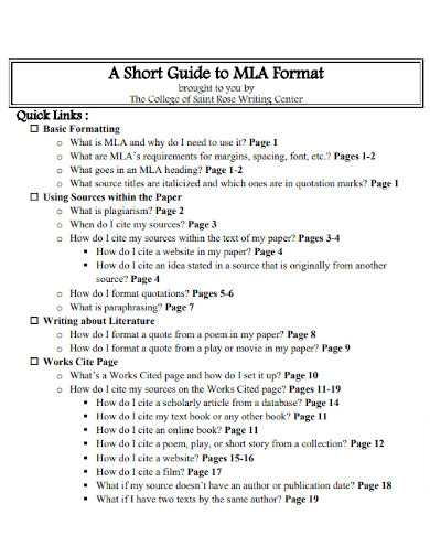 Short Guide to MLA Format