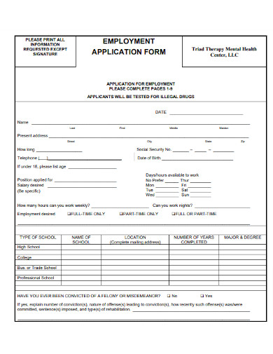 Simple Employment Application Form