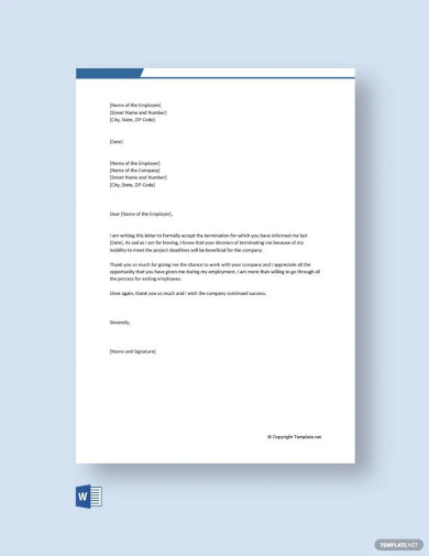 Termination Acceptance Letter by Employee