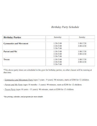 Birthday Event Party Schedule