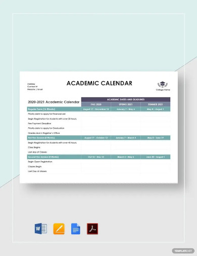 Blank Academic Calendar