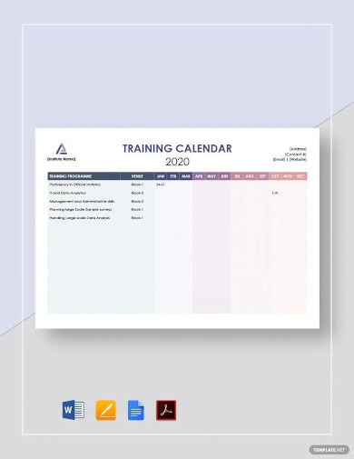 Blank Training Calendar