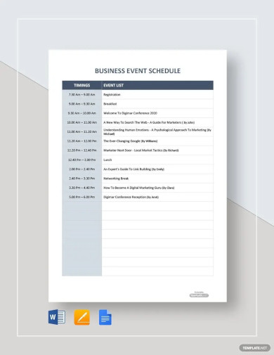 Business Event Schedule