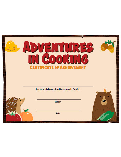 Certificate of Achievement for Cooking