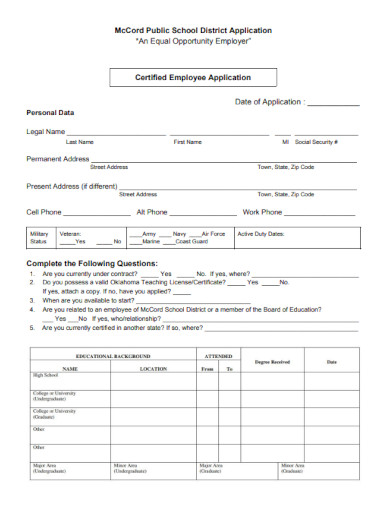 Certified Employee Application