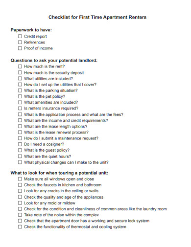 Checklist for First Time Apartment Renters