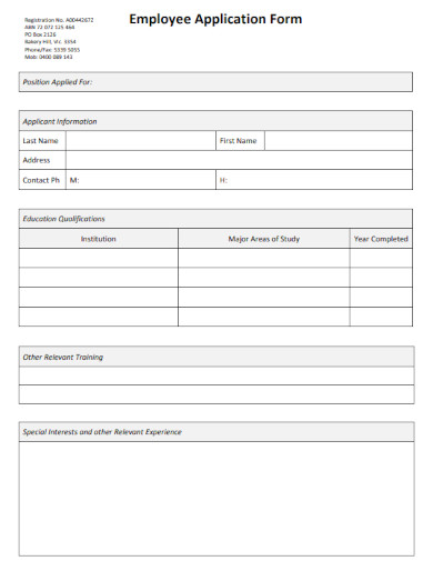 Employee Application Form Format