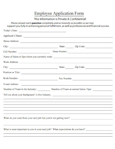 Employee Application Sample Form