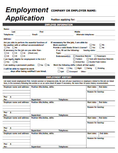 Employee Application for Employment