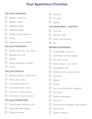First Apartment Checklist Example