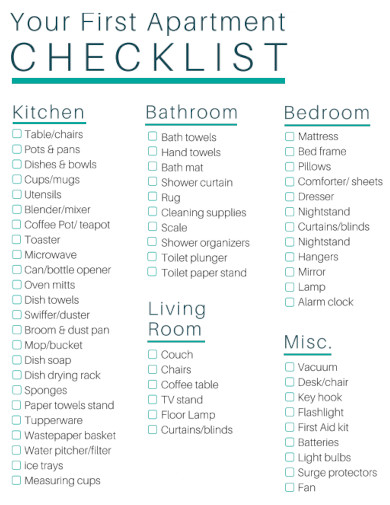 First Family Apartment Checklist