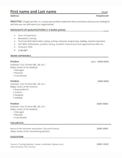 First Job Resume Example