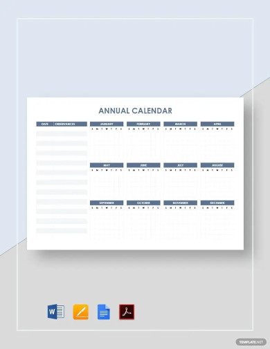 Free Blank Annual Calendar
