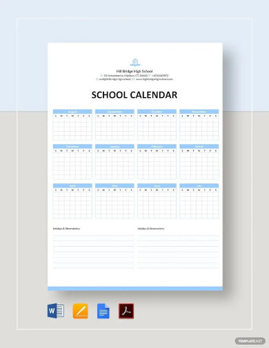 Free Blank School Calendar