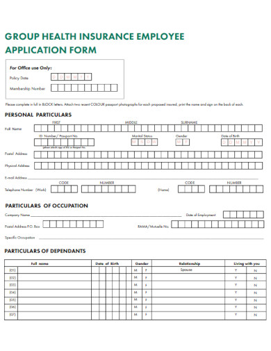 Health Insuance Employee Application