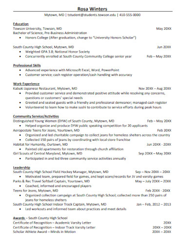 Honors College Resume