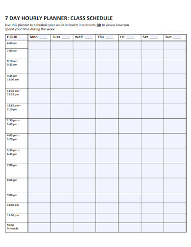 Hourly Planner for Class