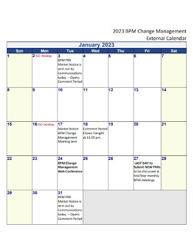 January External Blank Calendar