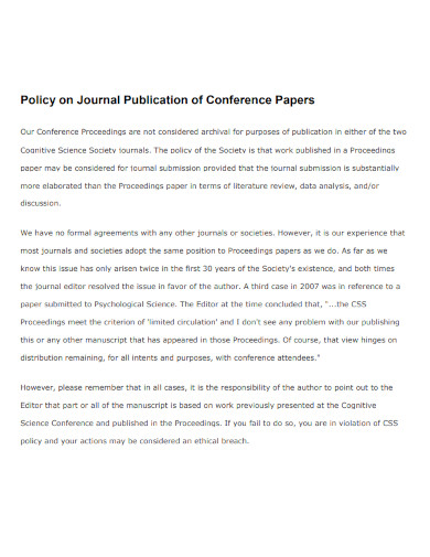 Journal Publication of Conference Papers