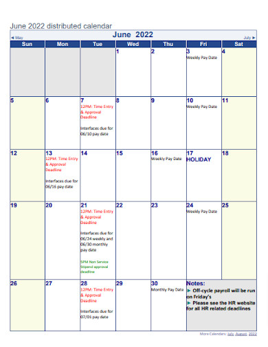 June Blank Calendar