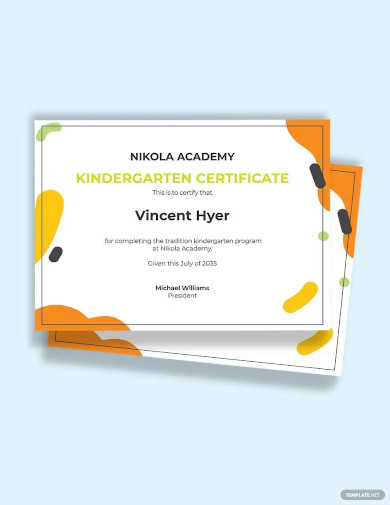 Kindergarten Certificate of Achievement